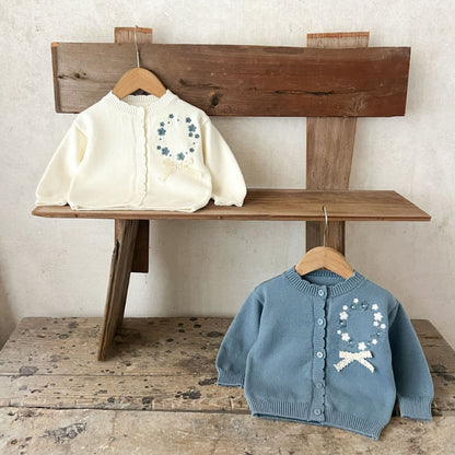 【BABY】コットン刺繍フリルニットカーディガンSK100820