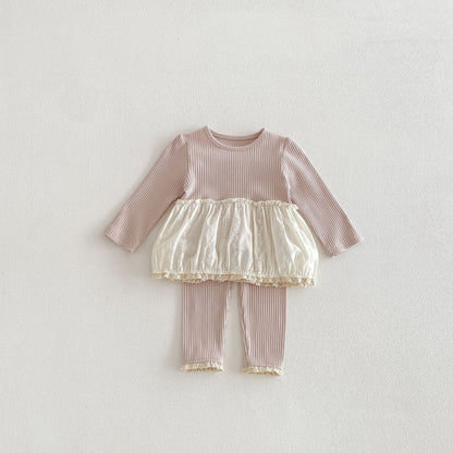 【BABY&KID】ラウンドネックフリル裾綿セットアップSK104307