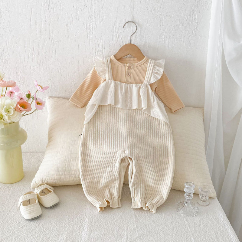 【BABY】コットンリブフリルサロペットロンパースSK100312