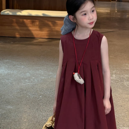 【BABY&KID】夏新作 無地リボンノースリーブワンピース、ボーダーパンツSK080518