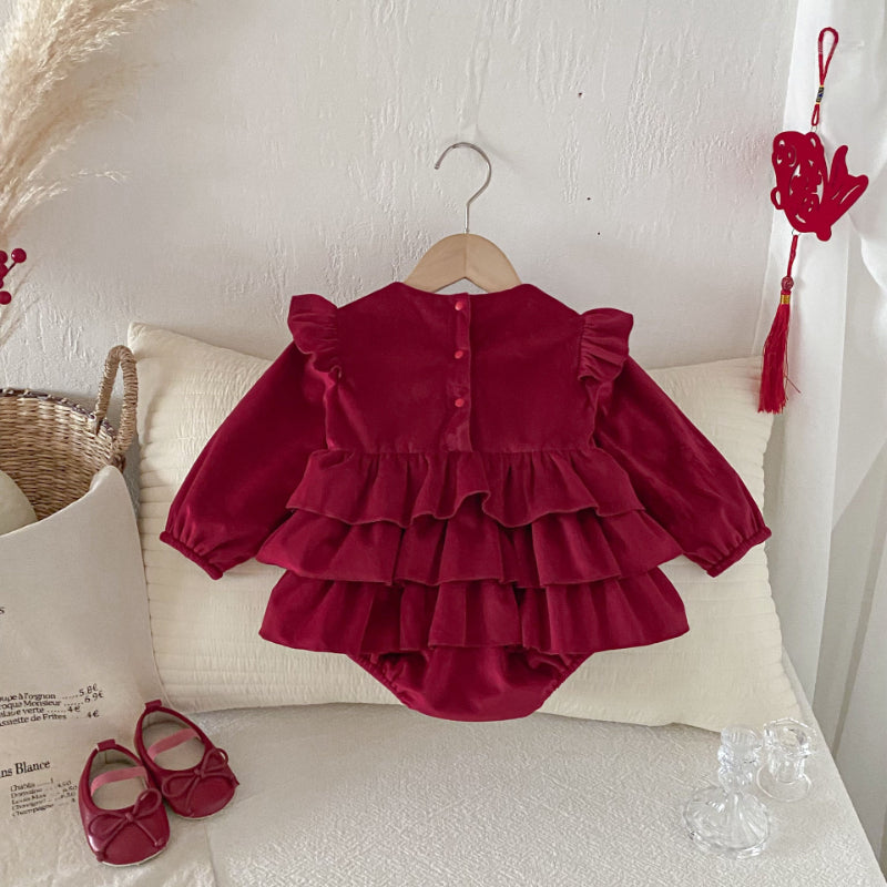 【BABY】冬新作蝶結びティアードカバーオールスカートSK102708