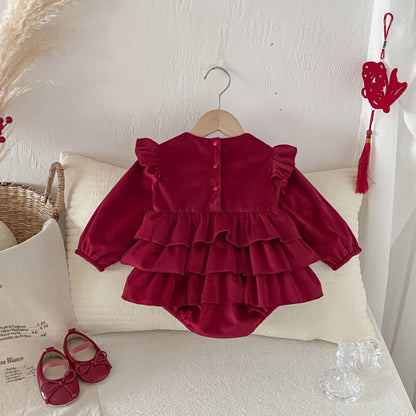 【BABY】冬新作蝶結びティアードカバーオールスカートSK102708