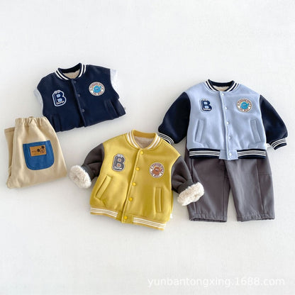 【BABY&KID】冬新作ワッペンベースボールジャケット、無地ロングパンツSK107717