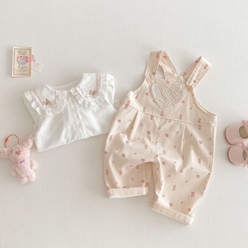 【BABY&KID】小花柄サロペット、刺繍襟シャツSK107212