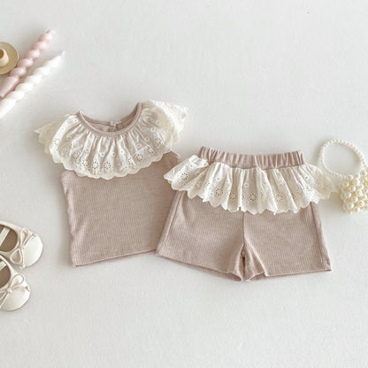 【BABY&KID】夏新作 レースフリル襟セットアップSK082610