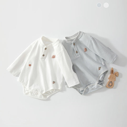 [BABY] Embroidered Elbow Patch Romper SK107514