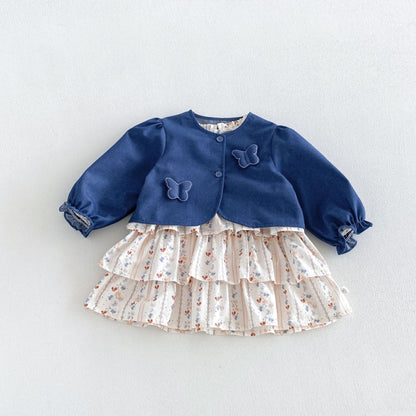 【BABY&KID】小花柄ワンピース、パフスリーブジャケットSK107211