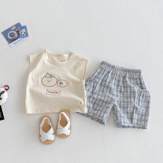 【BABY&KID】夏新作 Tomatoノースリーブ、チェックパンツSK080613