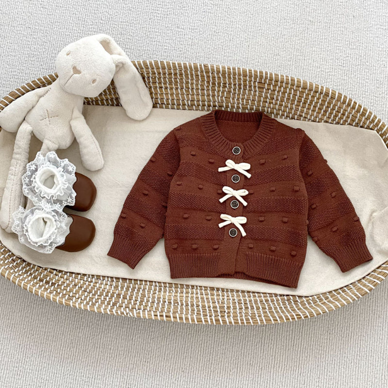 【BABY&KID】蝶結びニットカーデ、裏起毛レースパンツSK101438
