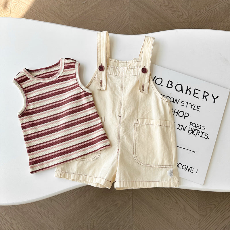【BABY】夏新作 大きめポケットサロペット＆ボーダーTシャツSK090618