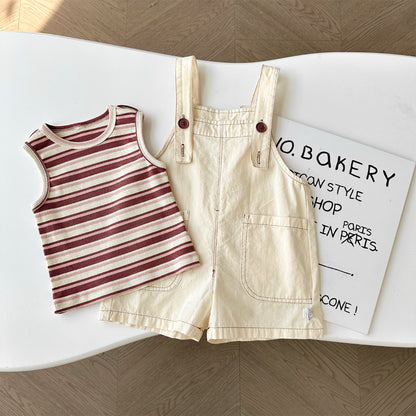 【BABY】夏新作 大きめポケットサロペット＆ボーダーTシャツSK090618
