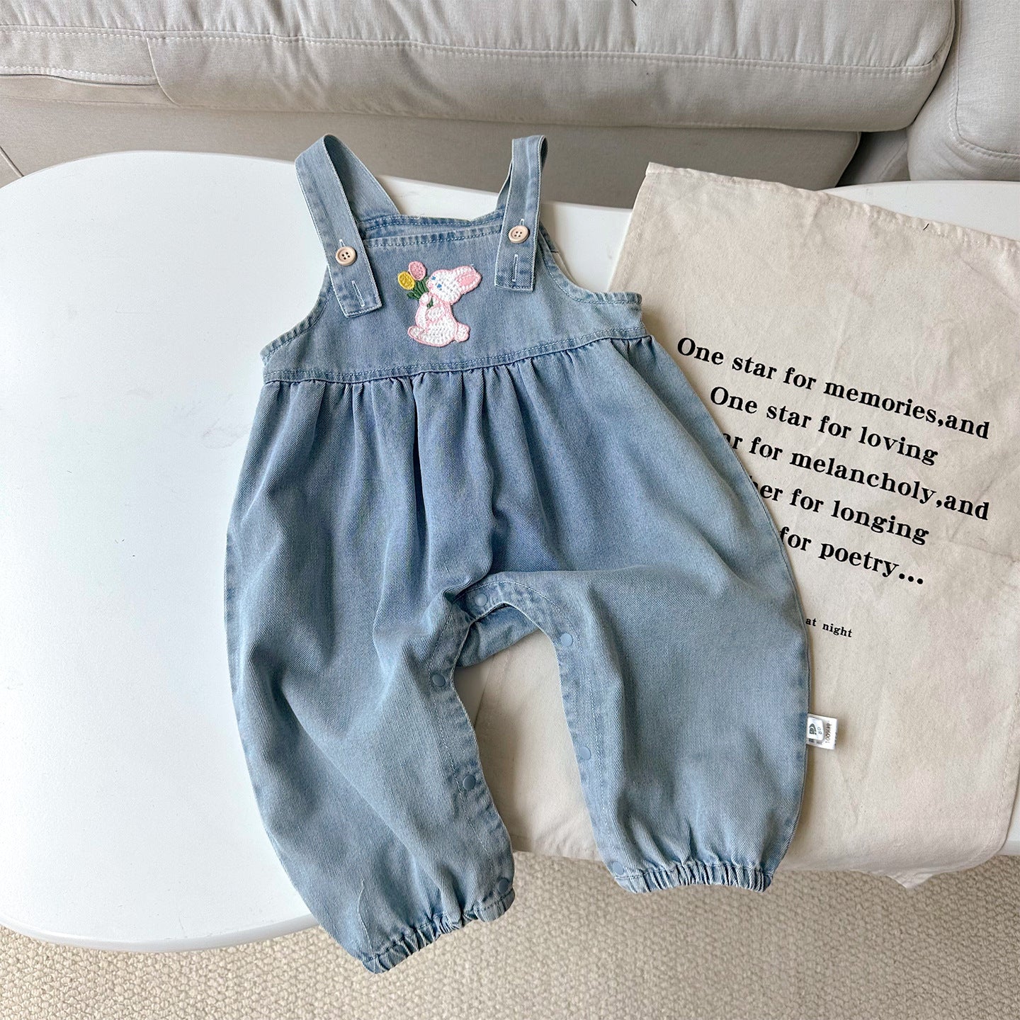 【BABY】うさ耳デニムサロペットパンツ/レース襟TシャツSK100446