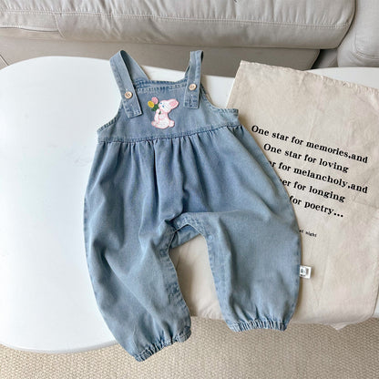 【BABY】うさ耳デニムサロペットパンツ/レース襟TシャツSK100446
