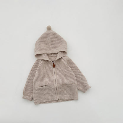 【BABY&KID】冬新作無地フード付きニットカーディガンSK103010