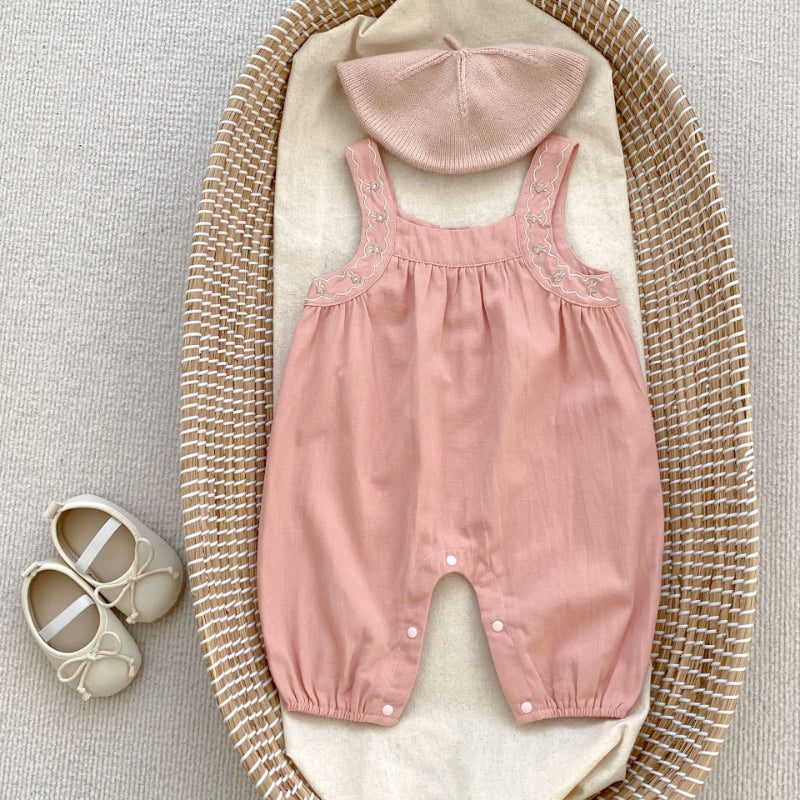 【BABY】刺繍入りオーバーオール、花柄トップスSKO70724