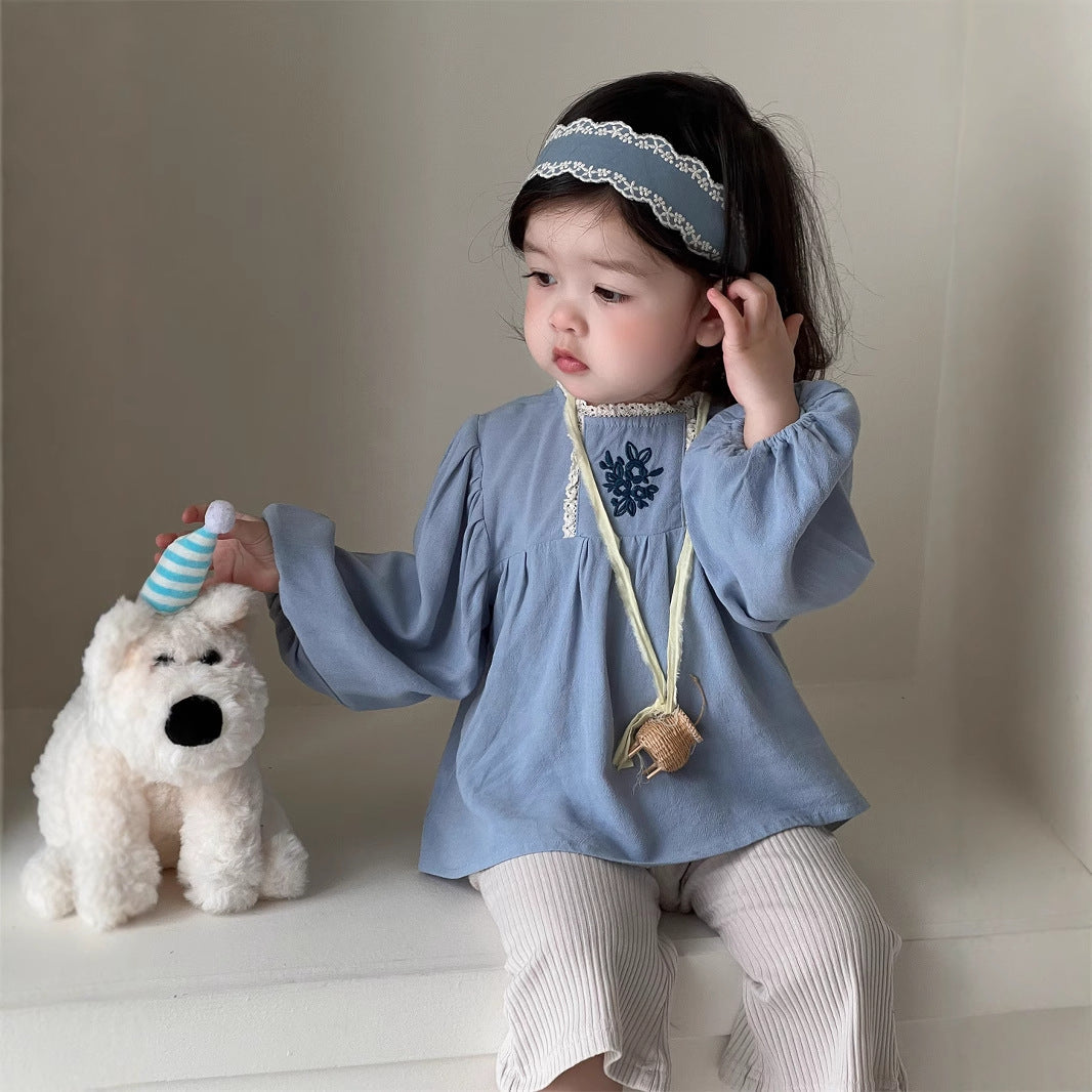 【BABY】刺繍ブラウス、リブベルボトムパンツSK100836