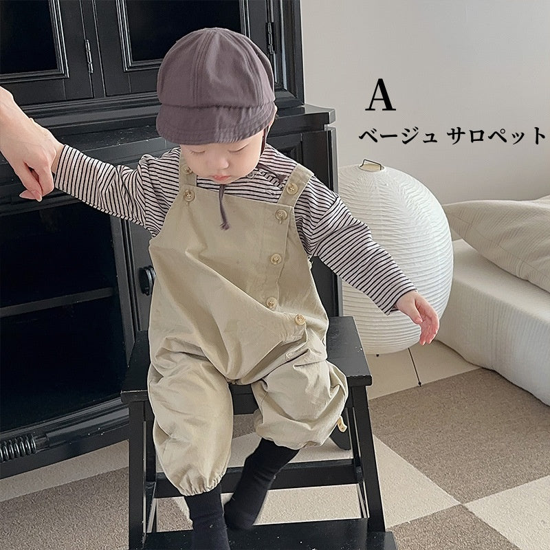 【BABY】マルチボタン付きサロペット、ボーダーTシャツSK010329
