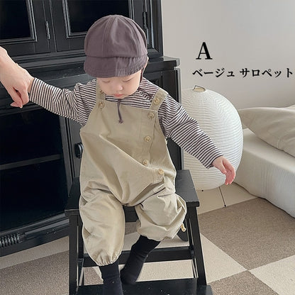【BABY】マルチボタン付きサロペット、ボーダーTシャツSK010329