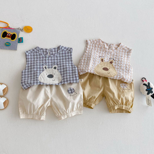 【BABY&KID】夏新作 チェッククマトップス＆パンツセットSK080605