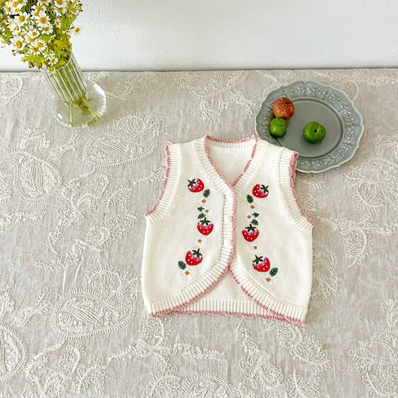 【BABY】いちご刺繍ベストSK100621