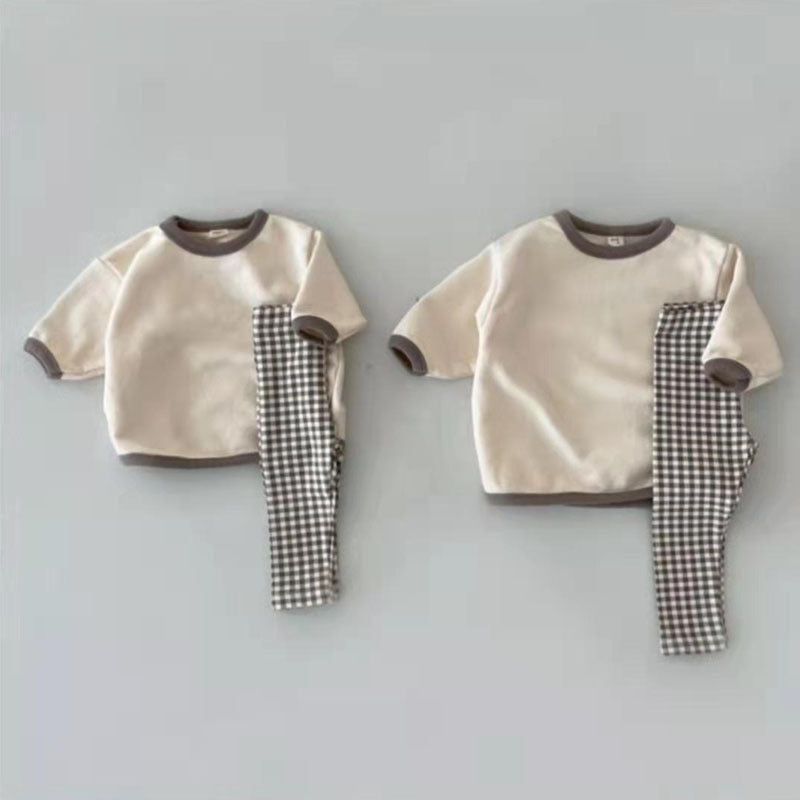 【BABY&KID】バイカラートレーナー&チェック柄ボトムスSK020921