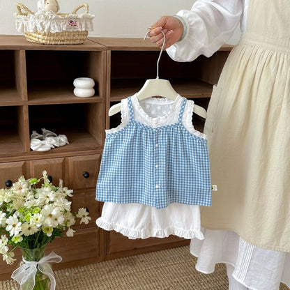 【BABY&KID】夏新作キャミチェックシャツ＆ショートパンツSK105802