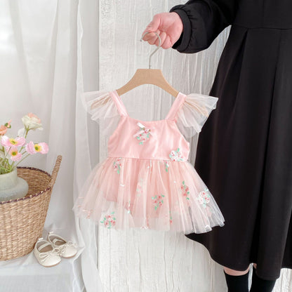 【BABY】夏新作 フラワー刺繍プリンセスロンパースワンピSK081708
