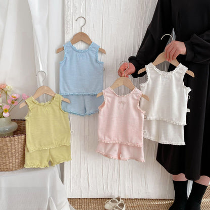【BABY】夏新作 蝶結び刺繍無地セットアップSK092218