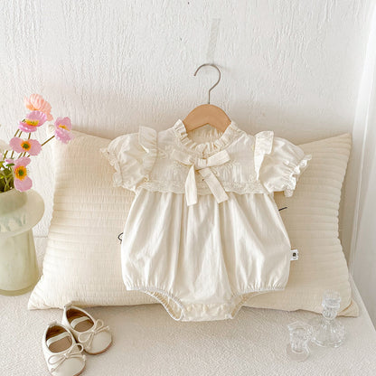 【BABY】夏新作 レース刺繍半袖ロンパースSK091803