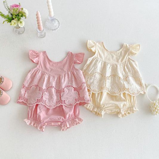 【BABY】夏新作 刺繍フリル袖セットアップSK080601