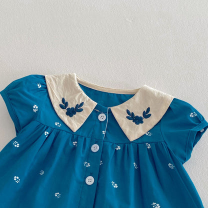 【BABY】夏新作 フラワー刺繍襟セットアップSK072604