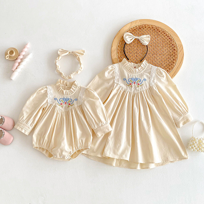 【姉妹服】花刺繍ロンパース、ワンピースSK101130