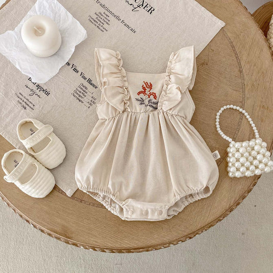 【BABY】夏新作 スウィート刺繍フリルロンパースSK062717