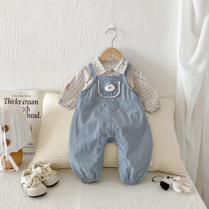 【BABY】いぬチェックシャツ&いぬサロペットパンツSK100427