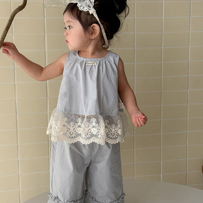 【BABY&KID】夏新作韓国風レースフラワーセットアップSK104803