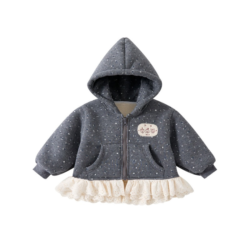 【BABY】冬新作花柄レースフード付き裏起毛アウターSK102721
