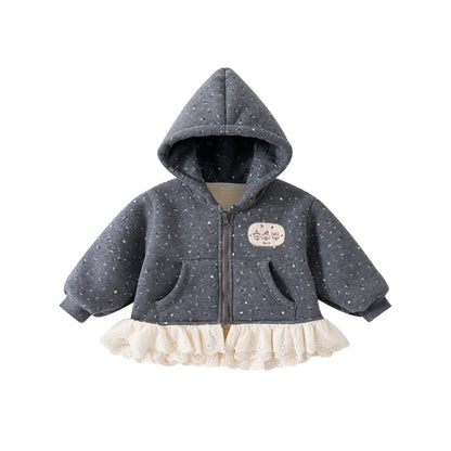 【BABY】冬新作花柄レースフード付き裏起毛アウターSK102721