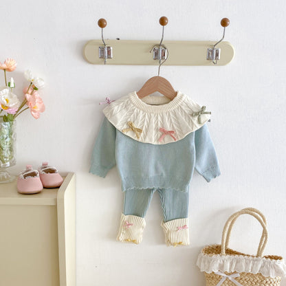 【BABY】キャンディカラー蝶結びニットセットアップSK092409