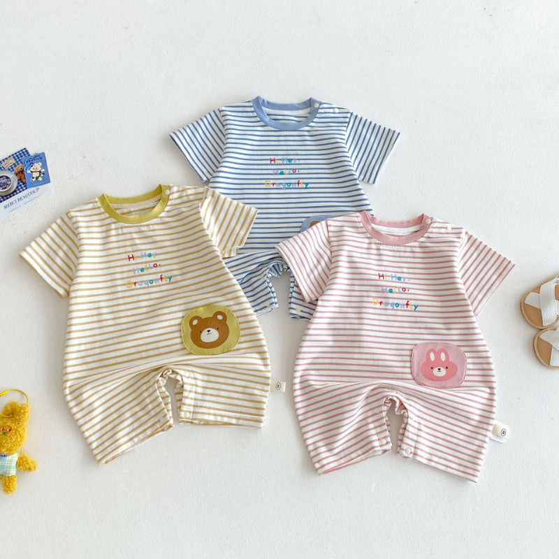 【BABY】夏新作 ストライプワッペンロンパースSK070121