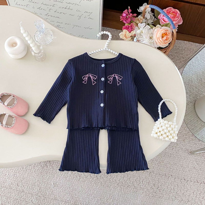 【BABY&KID】無地刺繍蝶結びリブセットアップSK092431