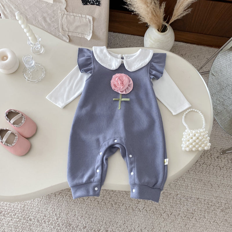 【BABY】立体フラワーフリル袖ロンパース、ドールカラーブラウスSK100832