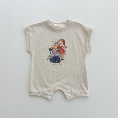 【BABY】夏新作 英字＆カートゥーンプリントオールインワンSK071802