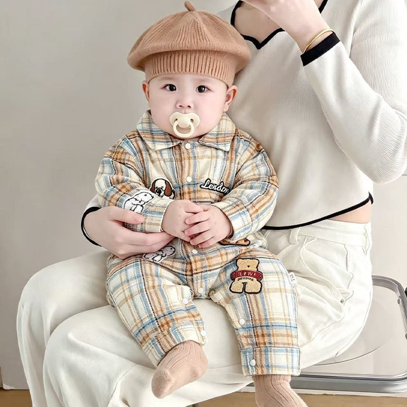 【BABY】カートゥーンワッペンチェックカバーオールSK106709