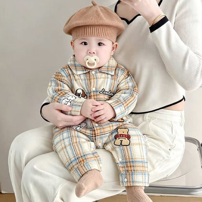 【BABY】カートゥーンワッペンチェックカバーオールSK106709