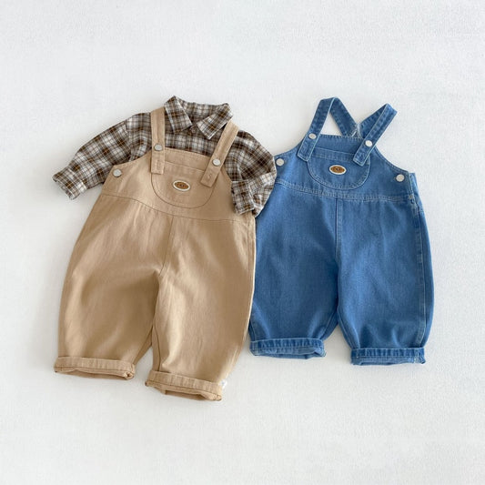 【BABY&KID】無地サロペット、ワッペンチェックシャツSK106613