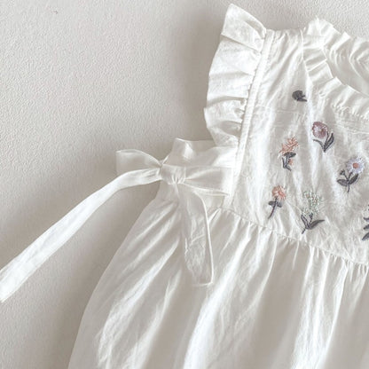 【BABY】夏新作 花柄刺繍サイドリボン ロンパースSK062305