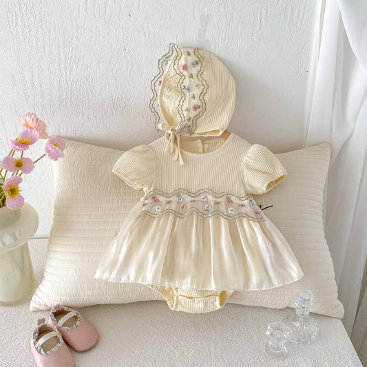 【BABY】夏新作 クリームワンピース風ロンパース&帽子SK062325