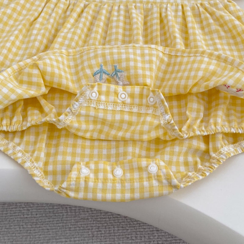 【BABY】夏新作 チェックあひる刺繍ロンパースSK104907