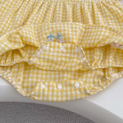 【BABY】夏新作 チェックあひる刺繍ロンパースSK104907
