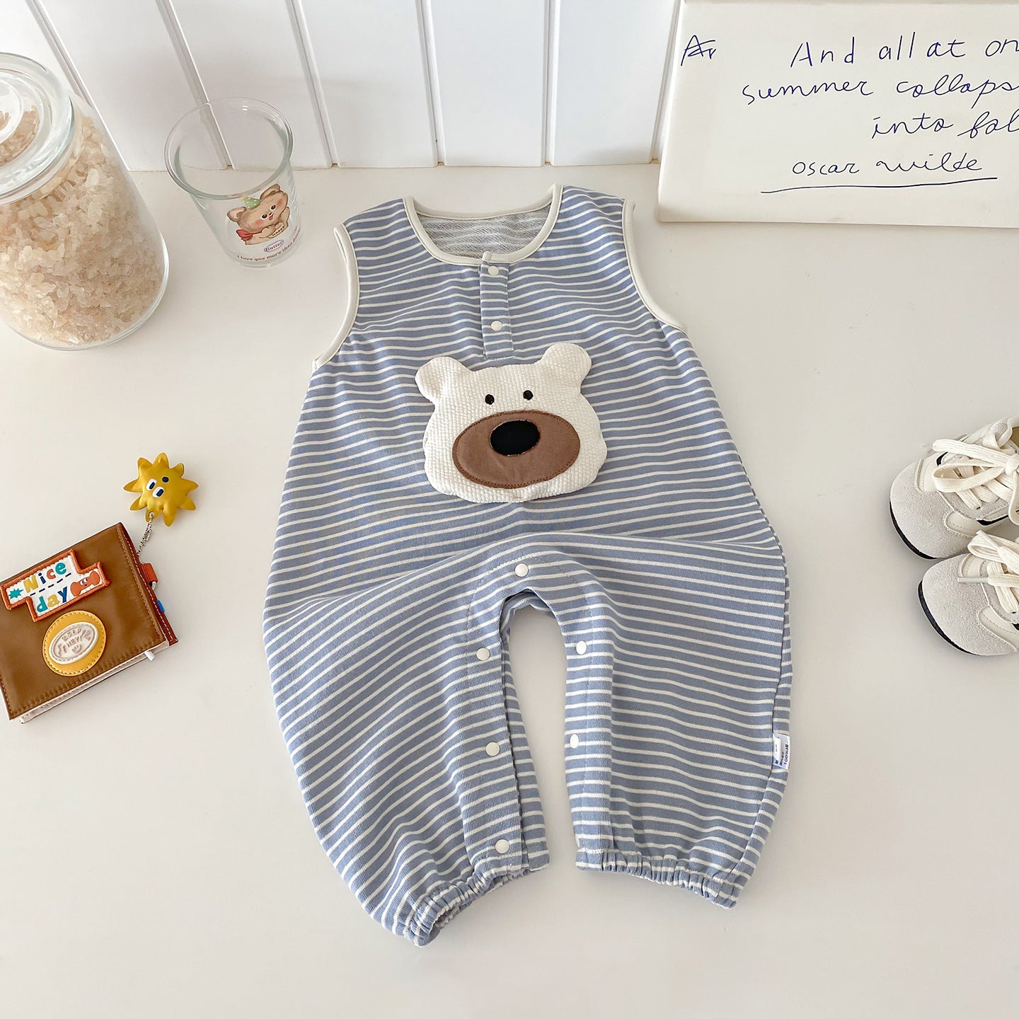 【BABY】ボーダーくまロンパース、無地TシャツSK100447